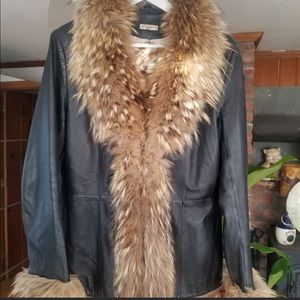 Cache fur and soft leather jacket